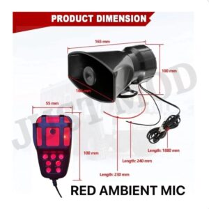 Police Car Horn Siren Hooter 12V 100W 5 Tone Sound Car Siren Vehicle Horn with Red Led Mic Speaker.