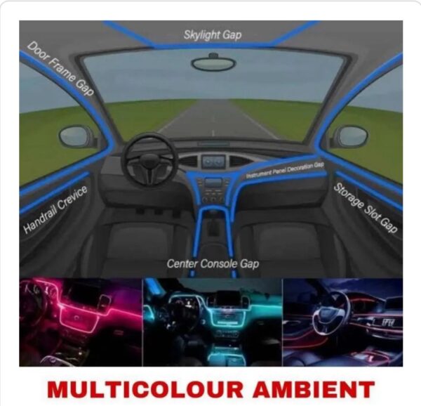 Multicolour Car Ambient & Atmosphere Lights – 9pcs with Remote & App Control | Fancy Interior Glow - Image 3