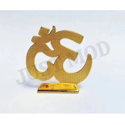 Golden Om Diamond Decorative Showpiece – Premium 6cm Metal Idol for Car Dashboard or Table | (Gold Finish) | JUSTMOD