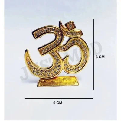 Golden Om Diamond Decorative Showpiece – Premium 6cm Metal Idol for Car Dashboard or Table | (Gold Finish) | JUSTMOD