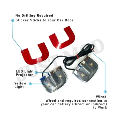 Hyundai Car Door LED Ghost Shadow Projector Lights – Premium Stylish Entry Logo Lamp | (Pack of 2) | JUSTMOD