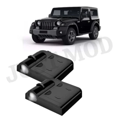 Mahindra Car Door LED Ghost Shadow Projector Lights – Premium Wireless Battery Lamp | (Pack of 2) | JUSTMOD