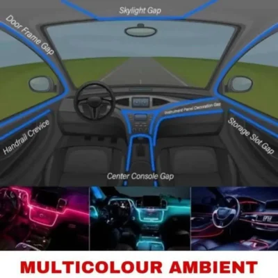 Multicolour Ambient & Atmosphere Car Lights – Premium 9pcs Fancy Set with App & Remote Control | JUSTMOD