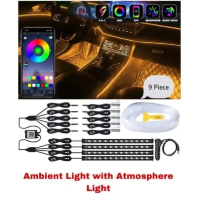 Multicolour Ambient & Atmosphere Car Lights – Premium 9pcs Fancy Set with App & Remote Control | JUSTMOD