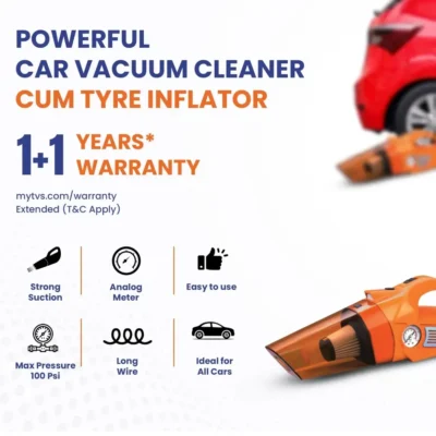 MyTVS 2-in-1 Car Vacuum Cleaner + Tyre Inflator – Powerful 12V DC Air Pump, 100 PSI for All Cars | JUSTMOD