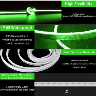 Green Neon LED Flexible Glow Tube – Premium 12V 5M Car Light Strip for | JUSTMOD