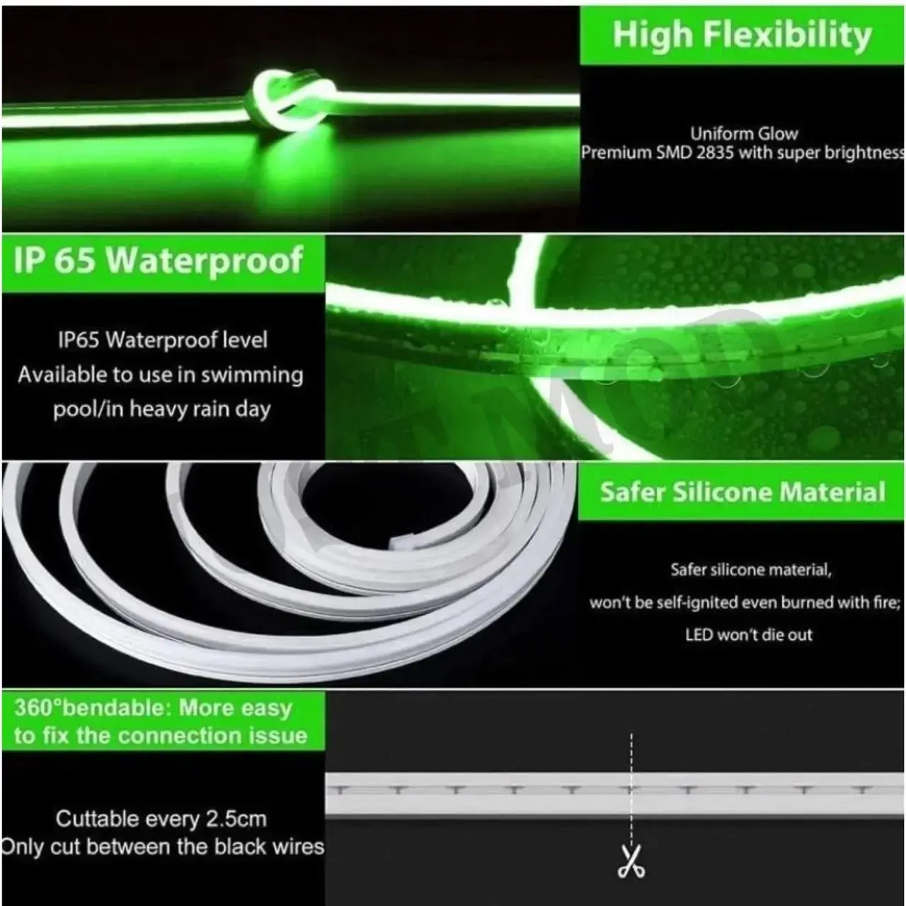 Green Neon LED Flexible Glow Tube – Premium 12V 5M Car Light Strip for | JUSTMOD - Image 2