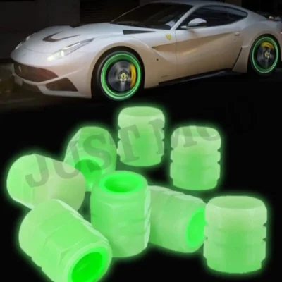 Neon Green Tyre Valve Caps – Premium Glow-in-the-Dark Radium Lights for Car Wheel Rim | Set of 4 Pieces | JUSTMOD
