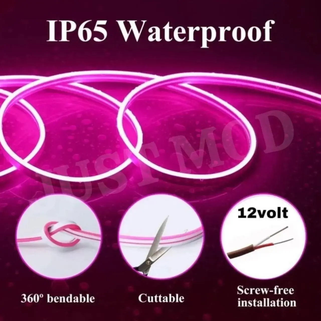 Pink Neon LED Flexible Glow Tube – Premium 12V 5M Car Light Strip for Interior & Exterior Fancy Styling | JUSTMOD - Image 2