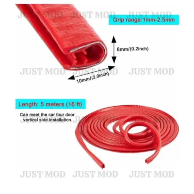Red Car Door Edge Rubber Seal – Premium 5M Noise Insulation Strip for Window, Trunk, Hood & Pet Protection | JUSTMOD