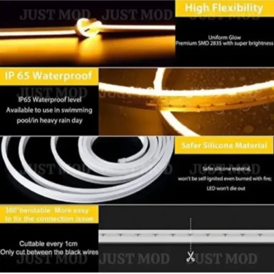Yellow Neon LED Flexible Glow Tube – Premium 12V 5M Car Light Strip for Interior & Exterior Fancy Styling | JUSTMOD