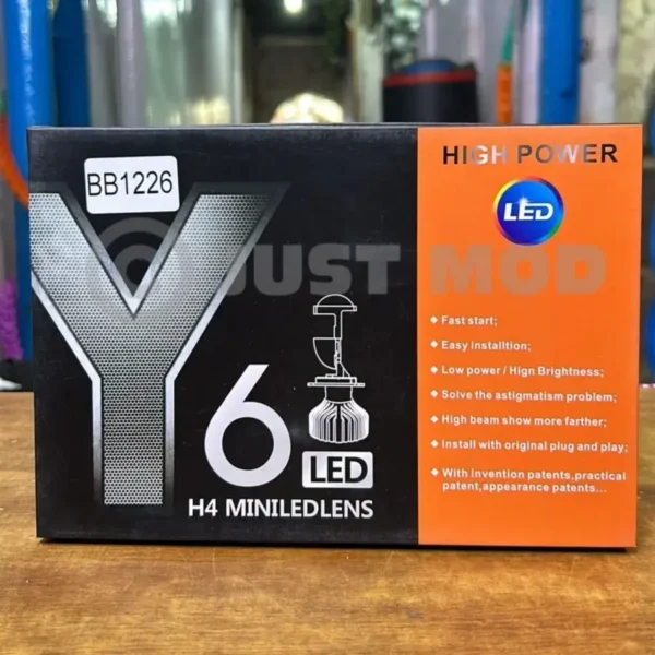 Y6 H4 Lens Hi/Low 9000LM 6500K 120W Automotive Headlight LED Bulbs | Cool White Light | 1 Set | JUSTMOD