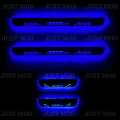 Just Mod Grand i10 LED Sill Plate – Premium Chrome Finish Scuff Plate Set of 4 (Blue Light)