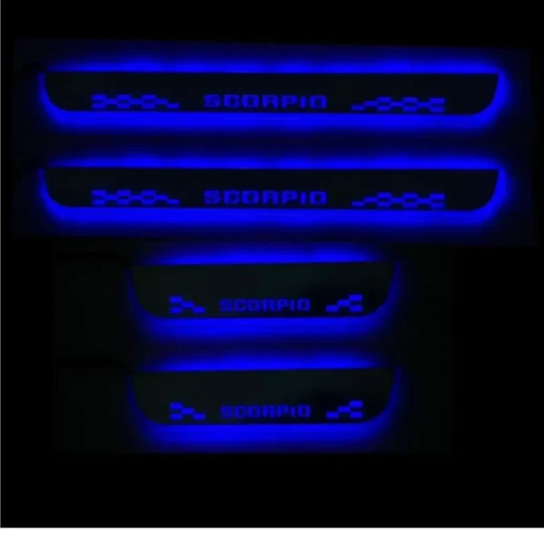 Just Mod Mahindra Scorpio LED Sill Plate – Premium Chrome Finish Scuff Plate Set of 4 (Blue Light)