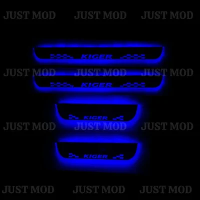 Just Mod Kiger LED Sill Plate – Premium Chrome Finish Scuff Plate Set of 4 (Blue Light)