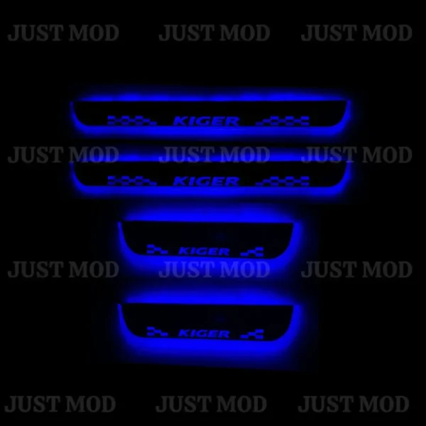 Just Mod Kiger LED Sill Plate – Premium Chrome Finish Scuff Plate Set of 4 (Blue Light)