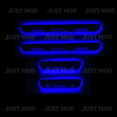 Just Mod TUV300 LED Sill Plate – Premium Chrome Finish Scuff Plate Set of 4 (Blue Light)