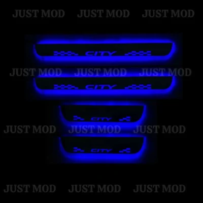 Just Mod City LED Sill Plate – Premium Chrome Finish Scuff Plate Set of 4 (Blue Light)