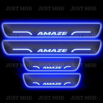 Just Mod Amaze LED Sill Plate – Premium Chrome Finish Scuff Plate Set of 4 (Blue Light)