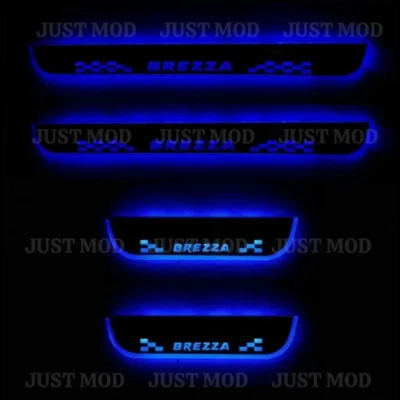 Just Mod Brezza LED Sill Plate – Premium Chrome Finish Scuff Plate Set of 4 (Blue Light)