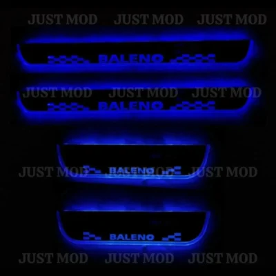 Just Mod Baleno LED Sill Plate – Premium Chrome Finish Scuff Plate Set of 4 (Blue Light)