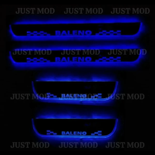 Just Mod Baleno LED Sill Plate – Premium Chrome Finish Scuff Plate Set of 4 (Blue Light)