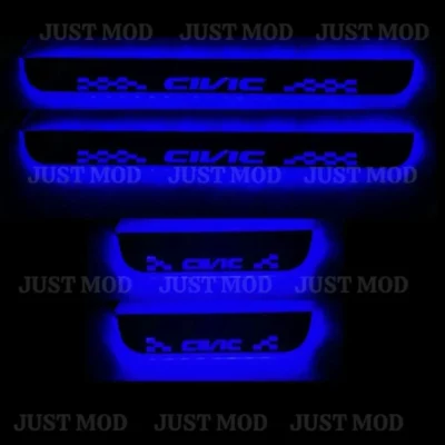 Just Mod Civic LED Sill Plate – Premium Chrome Finish Scuff Plate Set of 4 (Blue Light)
