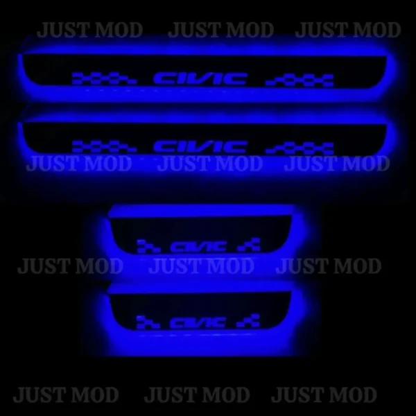 Just Mod Civic LED Sill Plate – Premium Chrome Finish Scuff Plate Set of 4 (Blue Light)