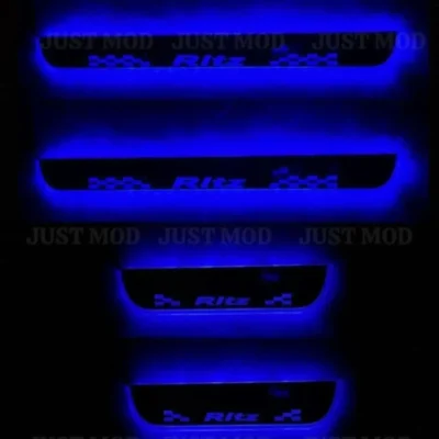 Just Mod Ritz LED Sill Plate – Premium Chrome Finish Scuff Plate Set of 4 (Blue Light)