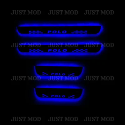 Just Mod Polo LED Sill Plate – Premium Chrome Finish Scuff Plate Set of 4 (Blue Light)