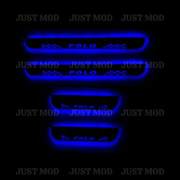 Just Mod Polo LED Sill Plate – Premium Chrome Finish Scuff Plate Set of 4 (Blue Light)