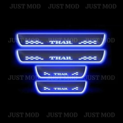 Just Mod Thar LED Sill Plate – Premium Chrome Finish Scuff Plate Set of 4 (Blue Light)