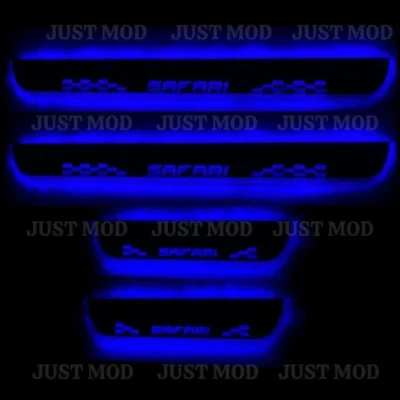 Just Mod Safari LED Sill Plate – Premium Chrome Finish Scuff Plate Set of 4 (Blue Light)