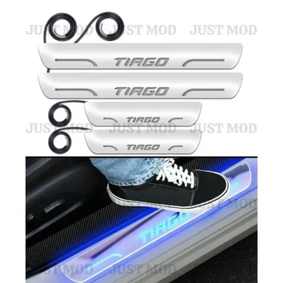 Just Mod Tiago LED Sill Plate – Premium Chrome Finish Scuff Plate Set of 4 (Blue Light)