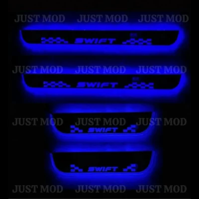Just Mod Swift LED Sill Plate – Premium Chrome Finish Scuff Plate Set of 4 (Blue Light)