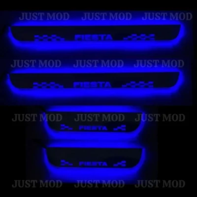 Just Mod Fiesta LED Sill Plate – Premium Chrome Finish Scuff Plate Set of 4 (Blue Light)