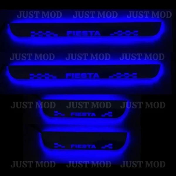 Just Mod Fiesta LED Sill Plate – Premium Chrome Finish Scuff Plate Set of 4 (Blue Light)
