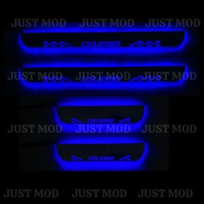 Just Mod Celerio LED Sill Plate – Premium Chrome Finish Scuff Plate Set of 4 (Blue Light)