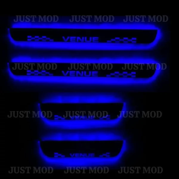 Just Mod Venue LED Sill Plate – Premium Chrome Finish Scuff Plate Set of 4 (Blue Light)