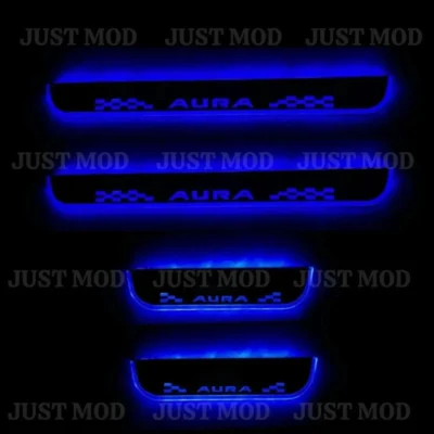 Just Mod Aura LED Sill Plate – Premium Chrome Finish Scuff Plate Set of 4 (Blue Light)
