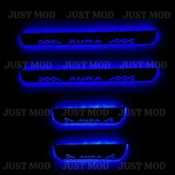 Just Mod Aura LED Sill Plate – Premium Chrome Finish Scuff Plate Set of 4 (Blue Light)