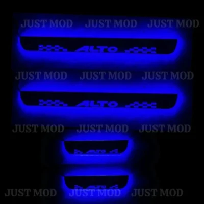 Just Mod Alto LED Sill Plate – Premium Chrome Finish Scuff Plate Set of 4 (Blue Light)