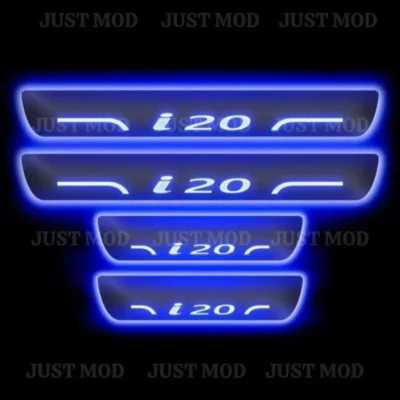 Just Mod i20 LED Sill Plate – Premium Chrome Finish Scuff Plate Set of 4 (Blue Light)
