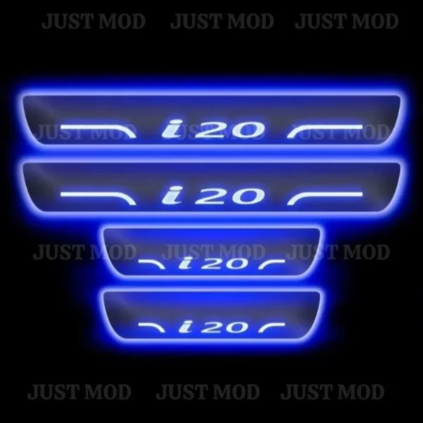 Just Mod i20 LED Sill Plate – Premium Chrome Finish Scuff Plate Set of 4 (Blue Light)