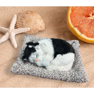 Black White Sleeping Cat Showpiece – Premium Kitty Decorative Toy (26 cm)