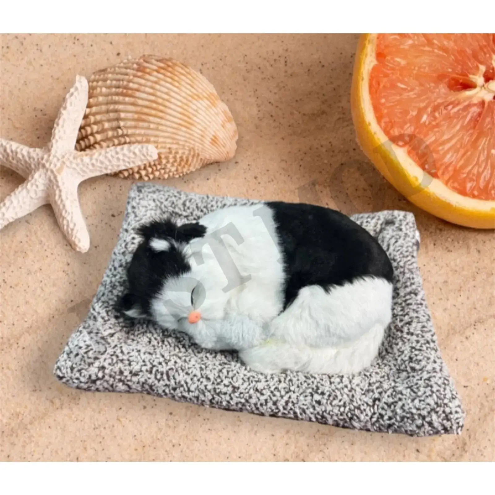 Black White Sleeping Cat Showpiece