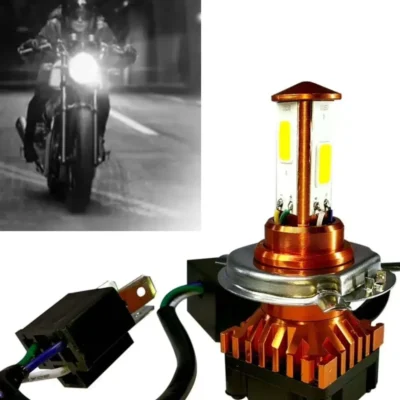 CYT Front DC Power Headlight Bulb Universal for All Bikes, Motorcycle, and Scooty – 3 Side H4 LED Headlight with Cool White Light | JUSTMOD