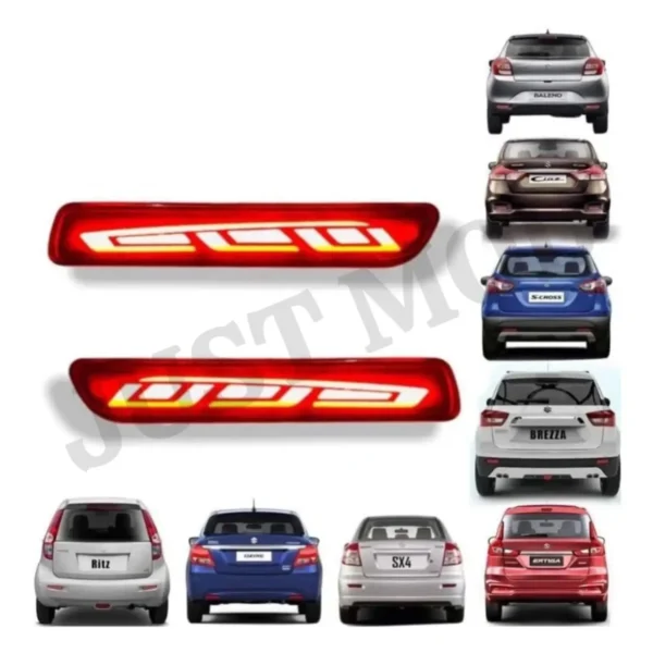 JUST MOD Maruti Suzuki Rear Reflector Light – Premium 2 Function Type H Waterproof Red LED (Non-Matrix)