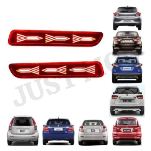 JUST MOD Maruti Suzuki Reflector Light – Premium Type D Waterproof LED with Running Indicator (Red)