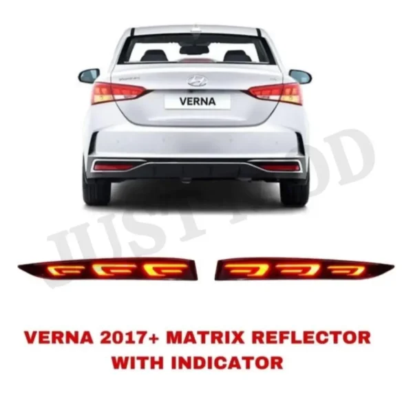 JUST MOD Verna Matrix Reflector – Premium Type A LED with Running Indicator (Red) for Verna 2017–19